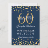 Gold Navy Blue 60th Birthday Bewaar de datum Detai Kaart (Voorkant)