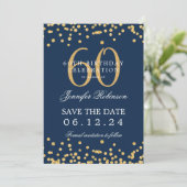 Gold Navy Blue 60th Birthday Bewaar de datum Detai Kaart (Staand voorkant)