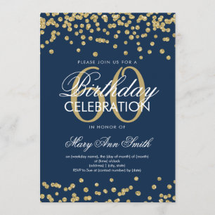 Gold Navy Blue 60th Birthday Glitter Confetti Kaart