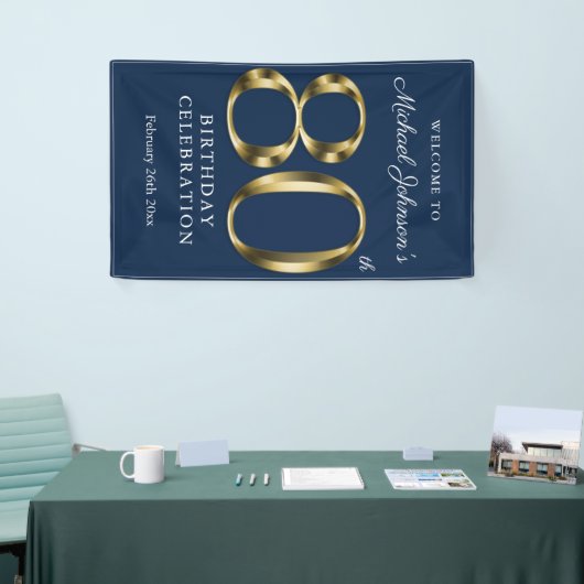 Gold Navy Blue 80th Birthday Party Elegant Welcome Spandoek (Beurs)