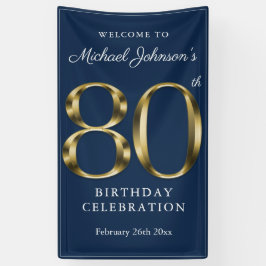 Gold Navy Blue 80th Birthday Party Elegant Welcome Spandoek