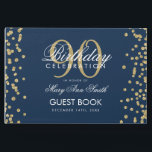 Gold Navy Blue 90th Birthday Glitter Confetti Gastenboek<br><div class="desc">Elegant 90th Birthday Party Gold Glitter Confetti Navy Blue sjabloon.</div>