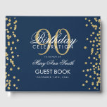 Gold Navy Blue 90th Birthday Glitter Confetti Gastenboek<br><div class="desc">Elegante 90e verjaardag partij Gold Glitter Confetti Navy Blue sjabloon.</div>