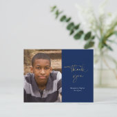 Gold & Navy Blue Afstuderen Hartelijk dank met fot Briefkaart (Staand voorkant)