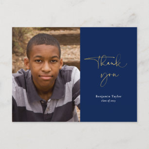 Gold & Navy Blue Afstuderen Hartelijk dank met fot Briefkaart