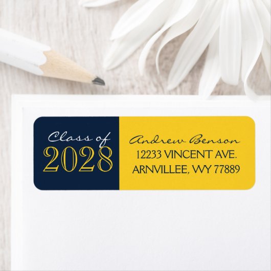 Gold & Navy Blue Afstuderen retour adreslabels Etiket (Insitu)