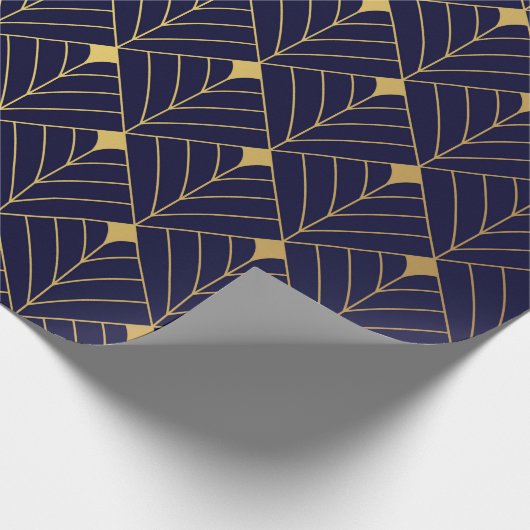 Gold Navy Blue Art Deco Diamond Pattern Cadeaupapier (Hoek)
