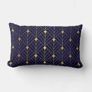 Gold Navy Blue Art Deco Diamond Pattern Kussen