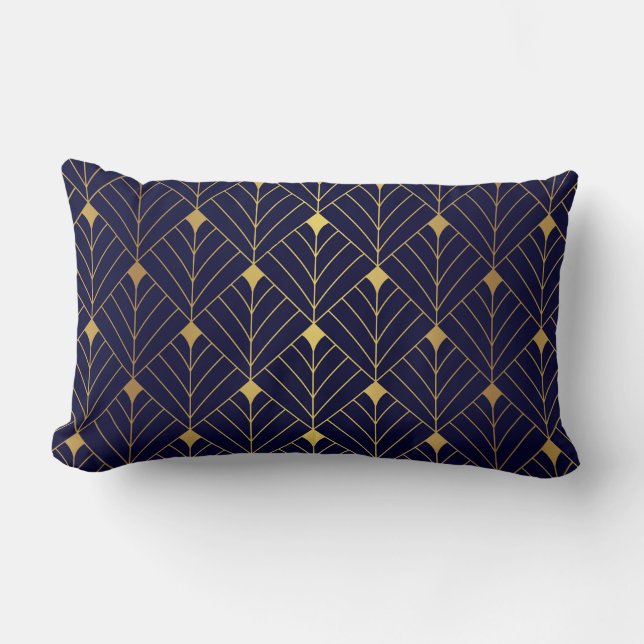 Gold Navy Blue Art Deco Diamond Pattern Kussen (Voorkant)