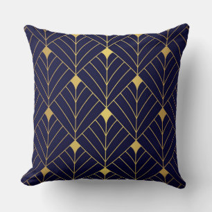 Gold Navy Blue Art Deco Diamond Pattern Kussen