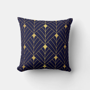 Gold Navy Blue Art Deco Diamond Pattern Kussen