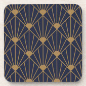 Gold Navy Blue Art Deco Fan Pattern Bier Onderzetter (Voorkant)