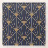 Gold Navy Blue Art Deco Fan Pattern Glazen Onderzetter (Voorkant)