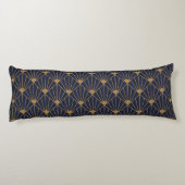 Gold Navy Blue Art Deco Fan Pattern Lichaamskussen (Achterkant)