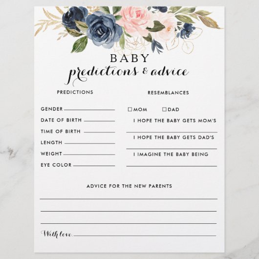 Gold Navy Blue Baby Predictions en Advice Kaarten (Voorkant)