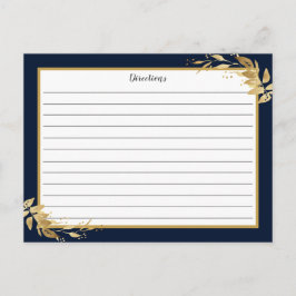 Gold Navy Blue Botanical Foliage Recipcard Briefkaart