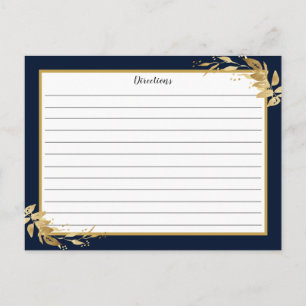 Gold Navy Blue Botanical Foliage Recipcard Briefkaart