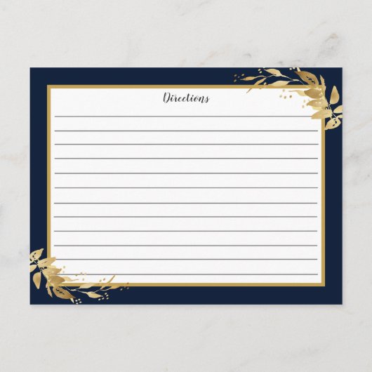 Gold Navy Blue Botanical Foliage Recipcard Briefkaart (Achterkant)