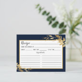 Gold Navy Blue Botanical Foliage Recipcard Briefkaart (Staand voorkant)