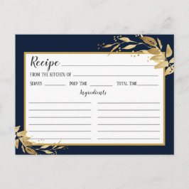 Gold Navy Blue Botanical Foliage Recipcard Briefkaart