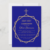 Gold Navy Blue Boy Eerste Heilige Communie Geometr Kaart (Voorkant)