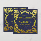 Gold & Navy Blue Celtic Knot Uitnodiging (Voorkant / Achterkant)