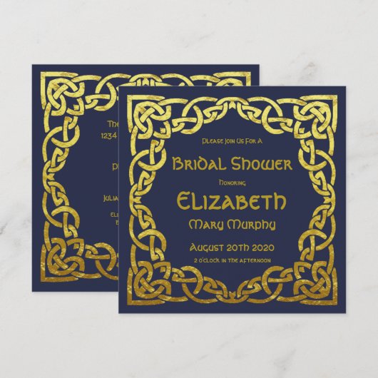 Gold & Navy Blue Celtic Knot Uitnodiging (Voorkant / Achterkant)