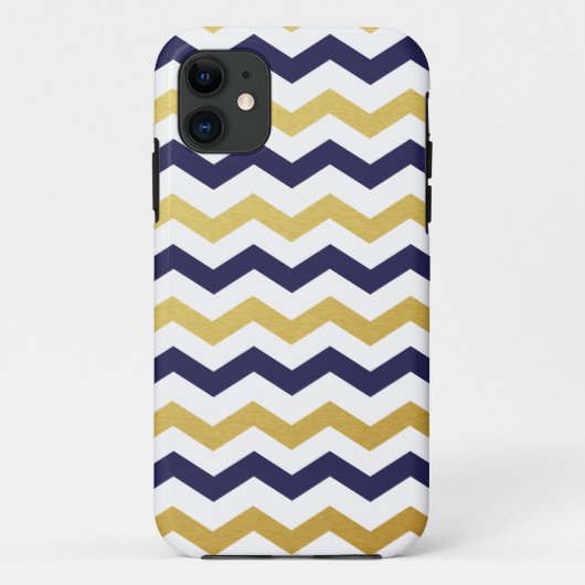 Gold & Navy Blue Chevron Pattern iPhone Case (Achterkant)