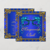 Gold Navy Blue Cobalt Blue Mask Masquerade Ball Kaart (Voorkant / Achterkant)