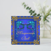 Gold Navy Blue Cobalt Blue Mask Masquerade Ball Kaart (Staand voorkant)