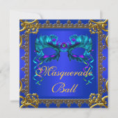Gold Navy Blue Cobalt Blue Mask Masquerade Ball Kaart (Voorkant)