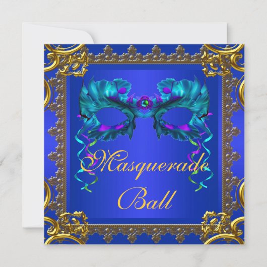 Gold Navy Blue Cobalt Blue Mask Masquerade Ball Kaart (Voorkant)