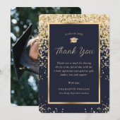 Gold Navy Blue Confetti Afstudeerder Pet Foto Afst Bedankkaart (Voorkant / Achterkant)
