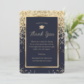 Gold Navy Blue Confetti Afstudeerder Pet Foto Afst Bedankkaart (Staand voorkant)