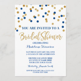 Gold Navy Blue Confetti Bridal Shower Kaart