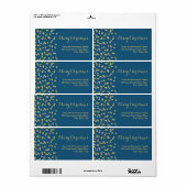 Gold Navy Blue Confetti Kerstmis adreslabel Etiket (Full Sheet)