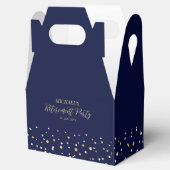 Gold & Navy Blue Confetti Modern Retirement Party Bedankdoosjes (Geopend)