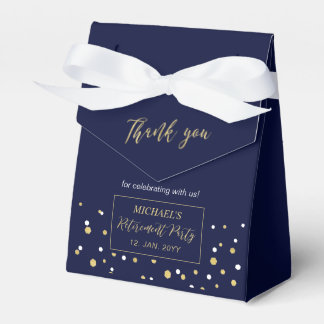 Gold & Navy Blue Confetti Modern Retirement Party Bedankdoosjes