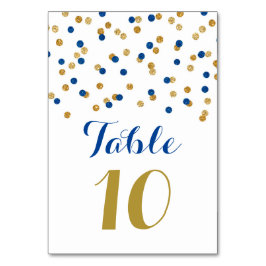 Gold Navy Blue Confetti Trouwtafel Nummer Kaarten