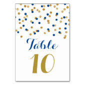 Gold Navy Blue Confetti Trouwtafel Nummer Kaarten (Voorkant)