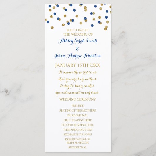 Gold Navy Blue Confetti Wedding Programma Programmakaart (Voorkant)
