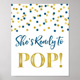 Gold Navy Blue Confetti Ze is klaar om te Poppen Poster