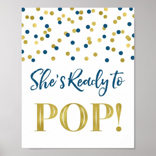 Gold Navy Blue Confetti Ze is klaar om te Poppen Poster (Voorkant)