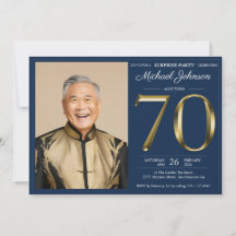 Gold Navy Blue Custom Photo Surprise 70e verjaarda