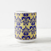 Gold, Navy Blue Damask Pattern 2 Koffiemok (Center)