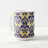 Gold, Navy Blue Damask Pattern 2 Koffiemok (Voorkant links)
