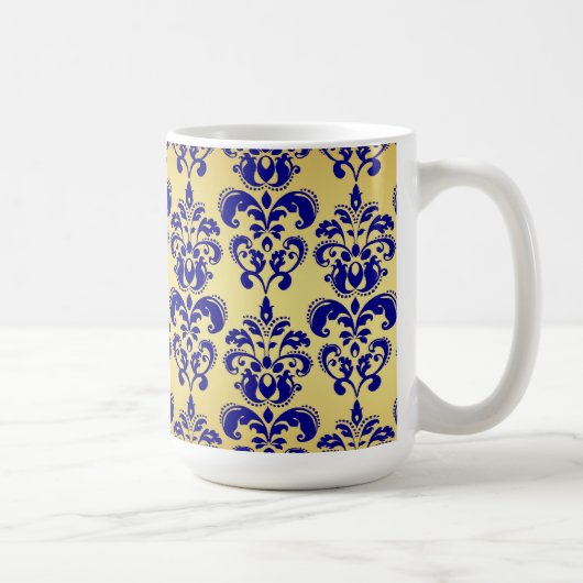 Gold, Navy Blue Damask Pattern 2 Koffiemok (Rechts)