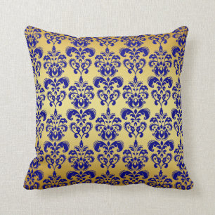 Gold, Navy Blue Damask Pattern 2 Kussen