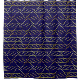 Gold & Navy Blue Deco Geometric Pattern Luxury Douchegordijn