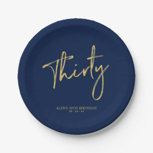 Gold & Navy Blue Derty Lettering 30e verjaardag Papieren Bordje